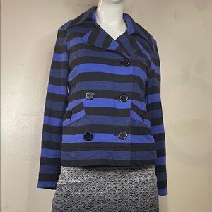 Love Tree Blue and Black Striped Pea Coat